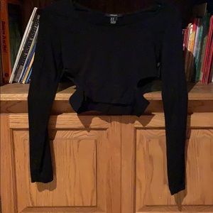 Black Long Sleeve Crop Top with side Cut Out